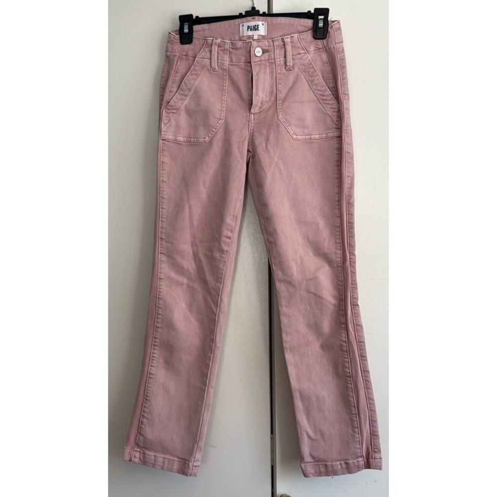 Paige Womens Straight Leg Utility Jeans Pink Grosgrain Side Stripe Size 25